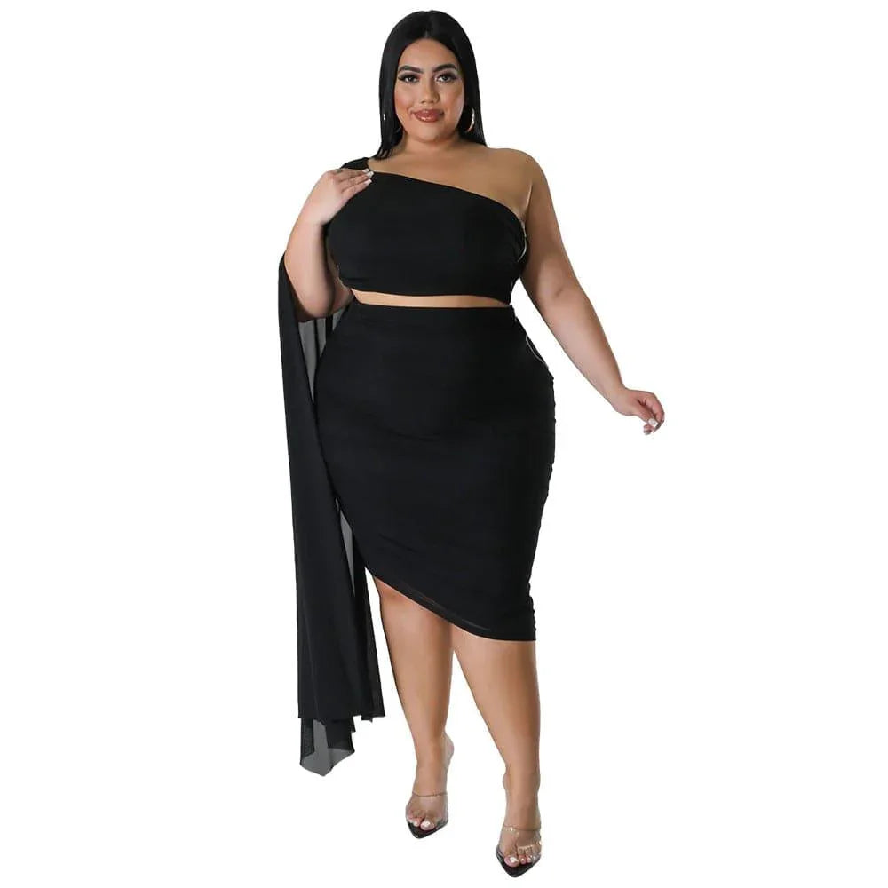 Violet Plus Size Wear High Elastic Diagonal Long Train Sleeve Outfit - Vestir en Moda