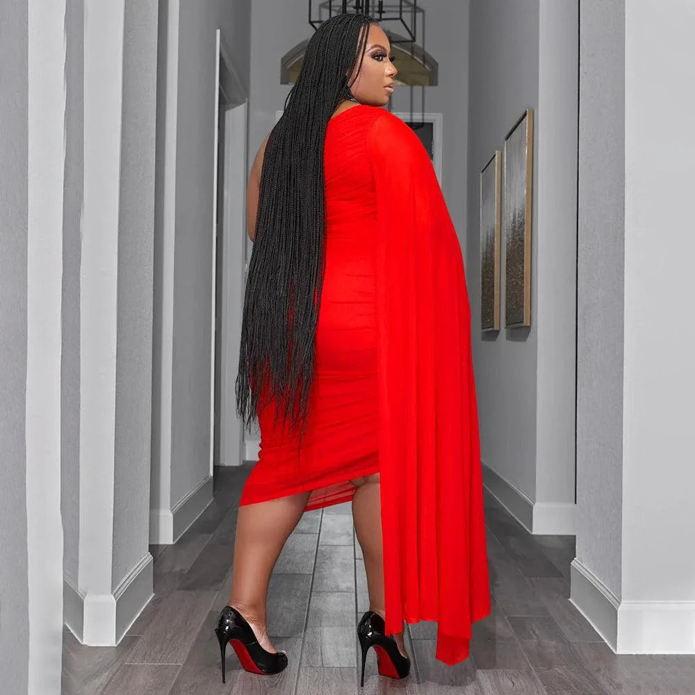 Violet Plus Size Wear High Elastic Diagonal Long Train Sleeve Outfit - Vestir en Moda