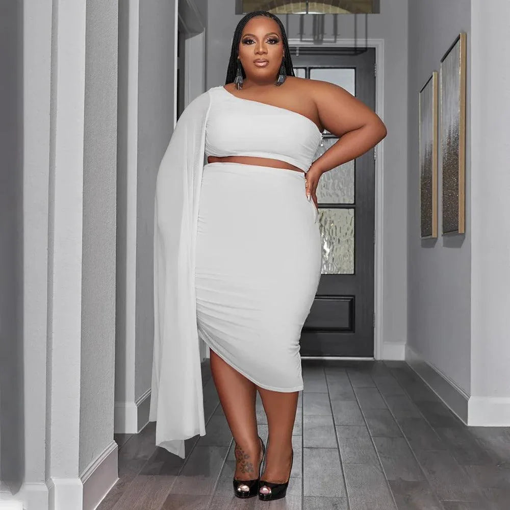Violet Plus Size Wear High Elastic Diagonal Long Train Sleeve Outfit - Vestir en Moda