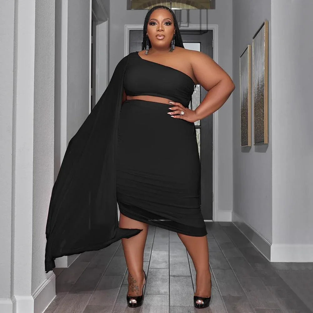 Violet Plus Size Wear High Elastic Diagonal Long Train Sleeve Outfit - Vestir en Moda