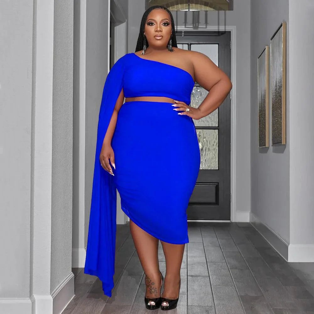 Violet Plus Size Wear High Elastic Diagonal Long Train Sleeve Outfit - Vestir en Moda