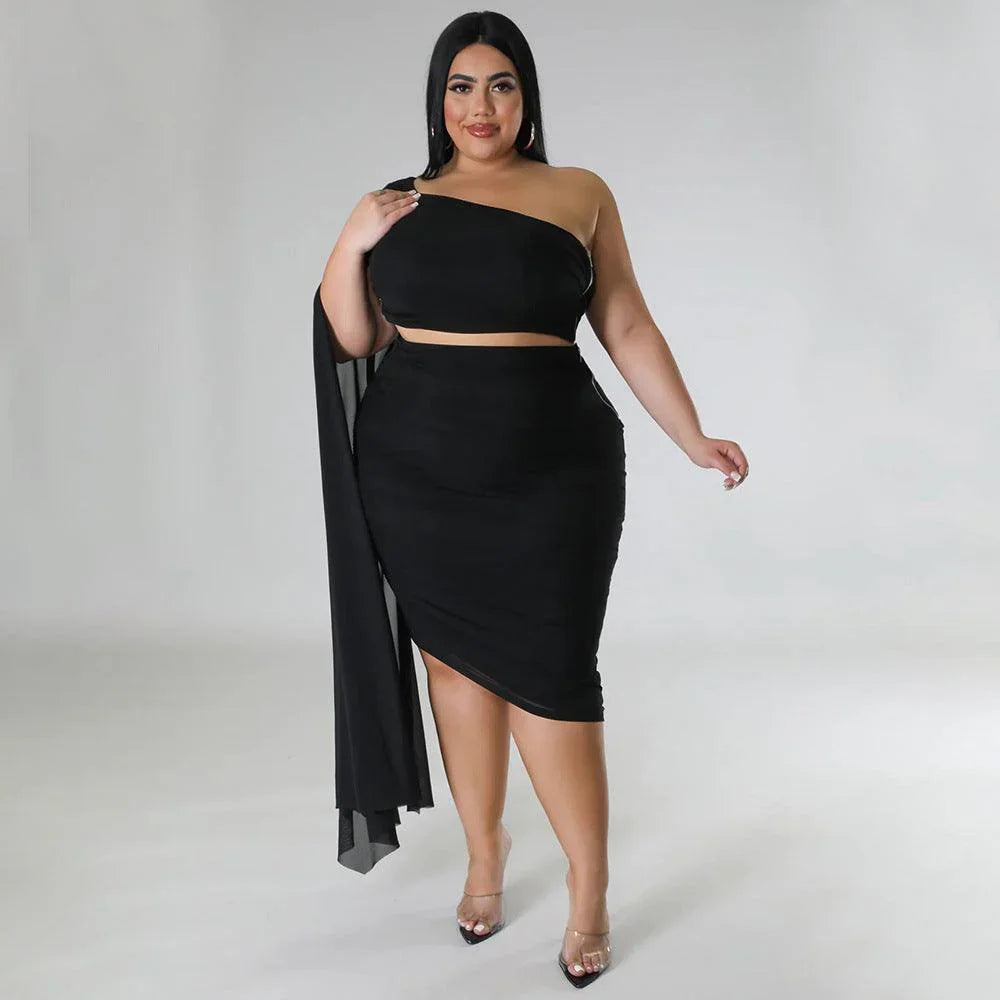 Violet Plus Size Wear High Elastic Diagonal Long Train Sleeve Outfit - Vestir en Moda