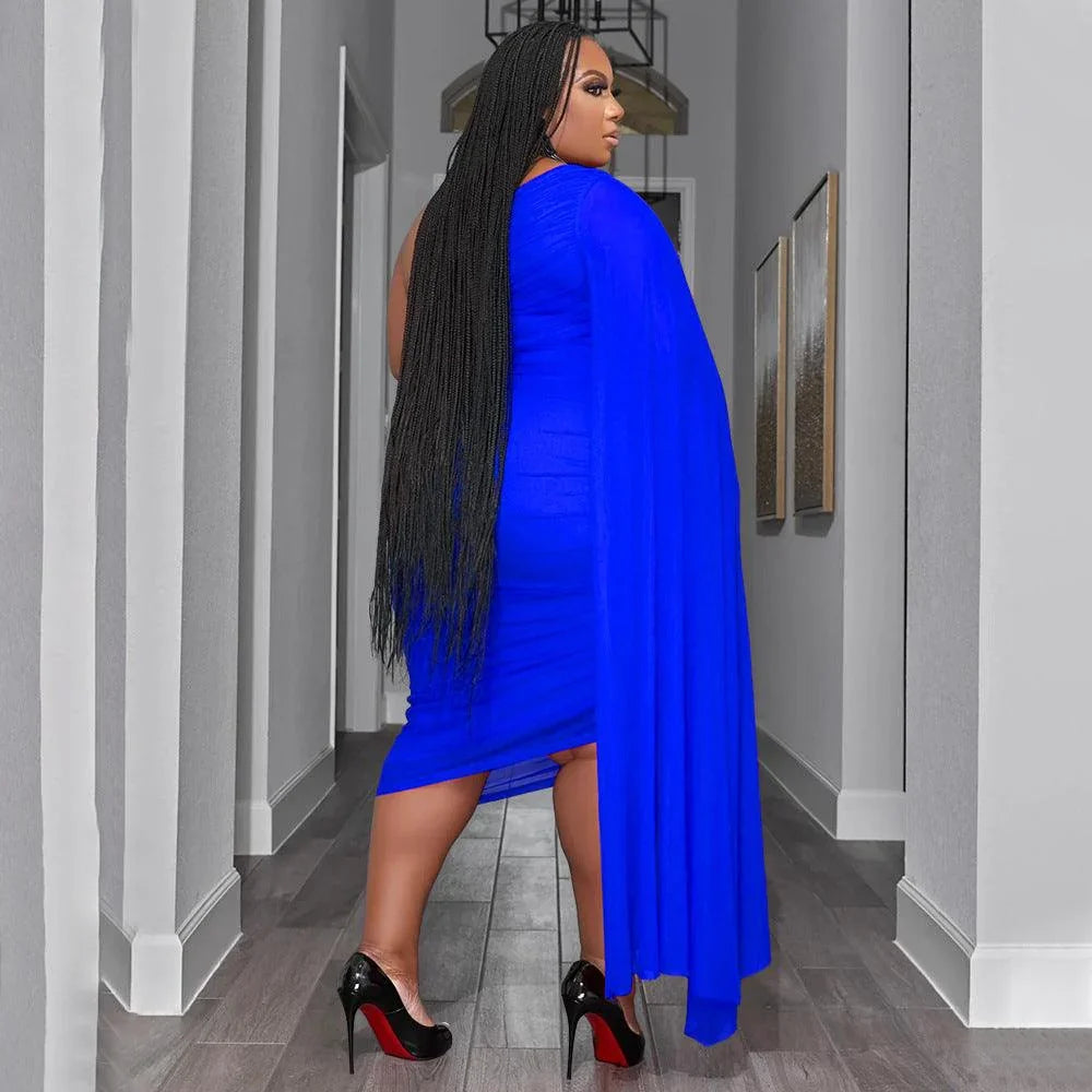 Violet Plus Size Wear High Elastic Diagonal Long Train Sleeve Outfit - Vestir en Moda
