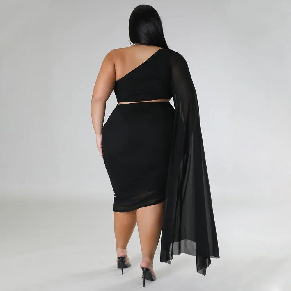 Violet Plus Size Wear High Elastic Diagonal Long Train Sleeve Outfit - Vestir en Moda