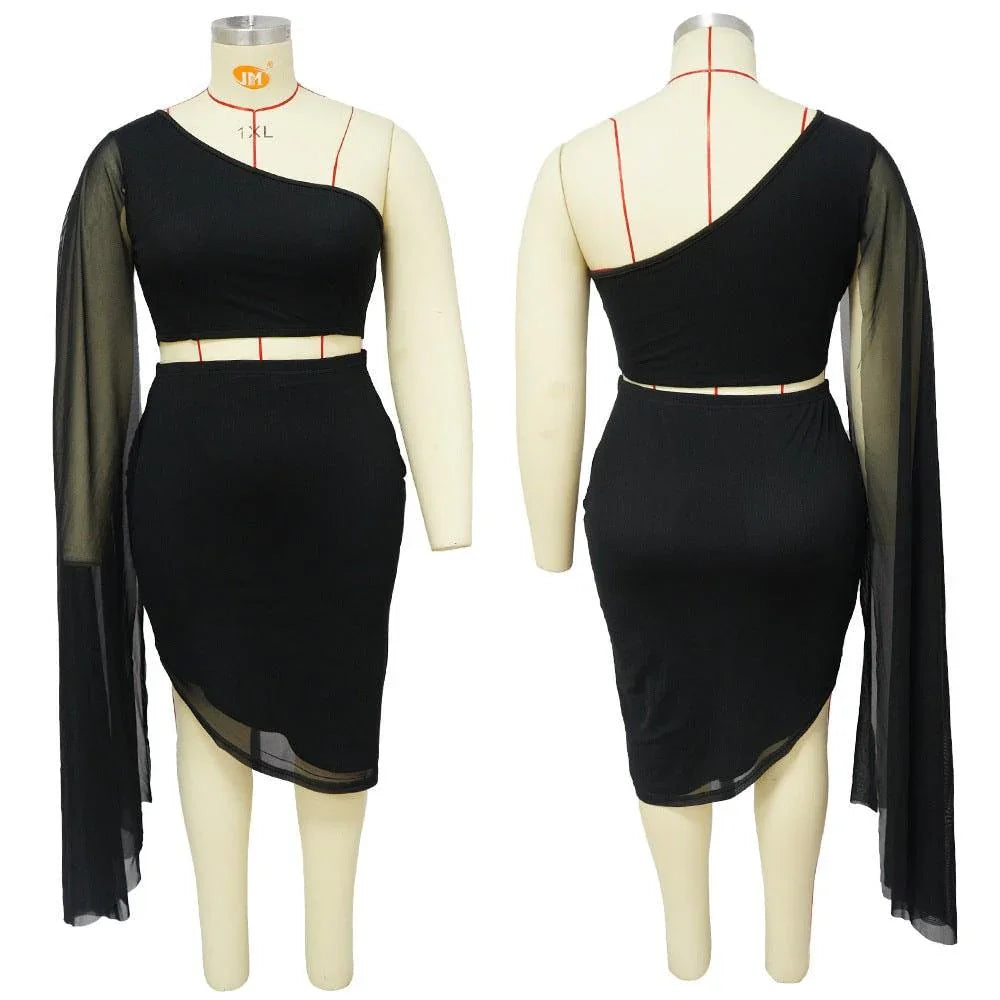 Violet Plus Size Wear High Elastic Diagonal Long Train Sleeve Outfit - Vestir en Moda