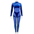 Virtudes Sexy Blue Velvet Mesh Skinny Jumpsuits Women - Vestir en Moda