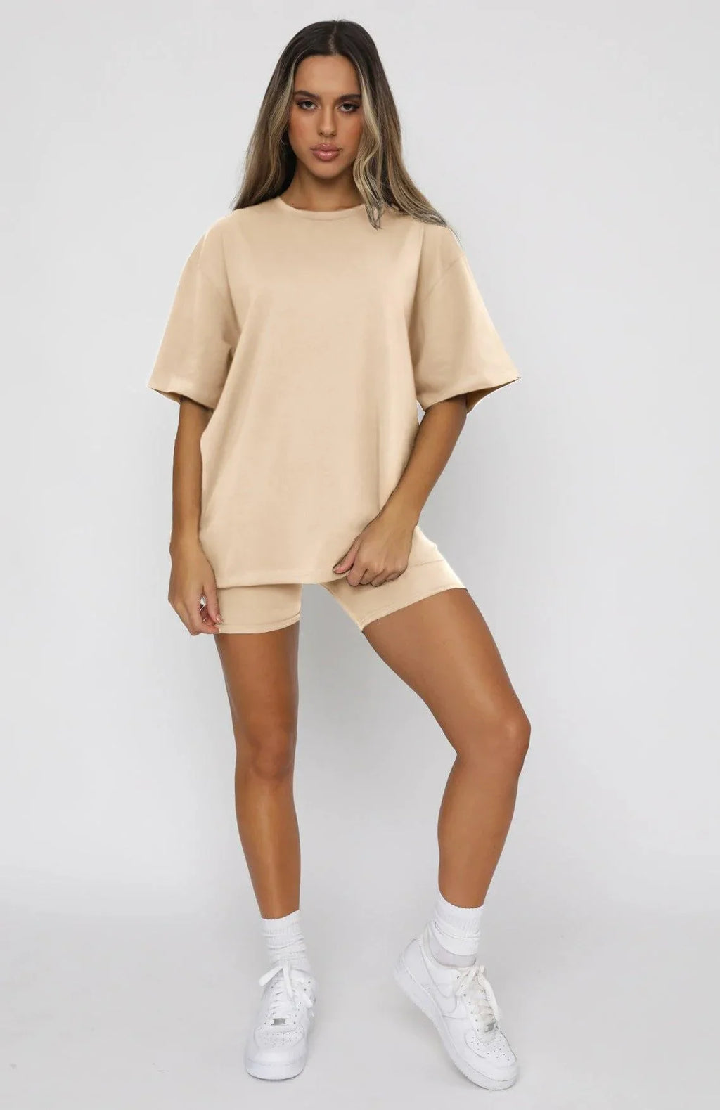 Willa Solid Color Short Sleeve Round Neck Urban Casual Set - Vestir en Moda
