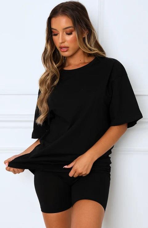 Willa Solid Color Short Sleeve Round Neck Urban Casual Set - Vestir en Moda