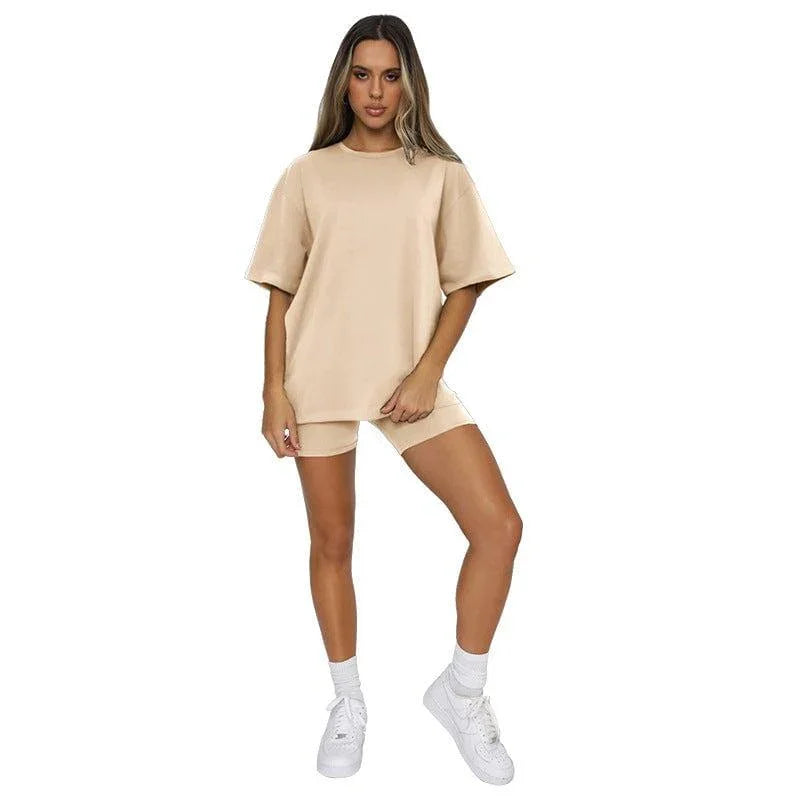 Willa Solid Color Short Sleeve Round Neck Urban Casual Set - Vestir en Moda