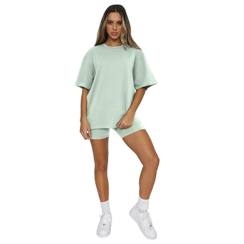 Willa Solid Color Short Sleeve Round Neck Urban Casual Set - Vestir en Moda