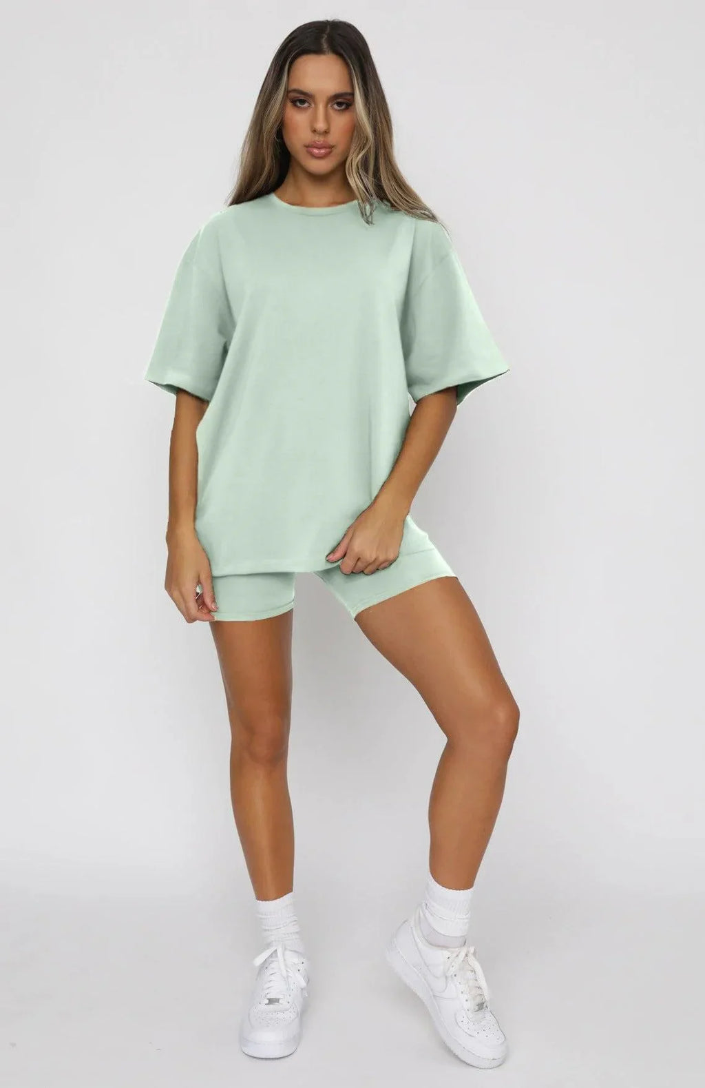 Willa Solid Color Short Sleeve Round Neck Urban Casual Set - Vestir en Moda