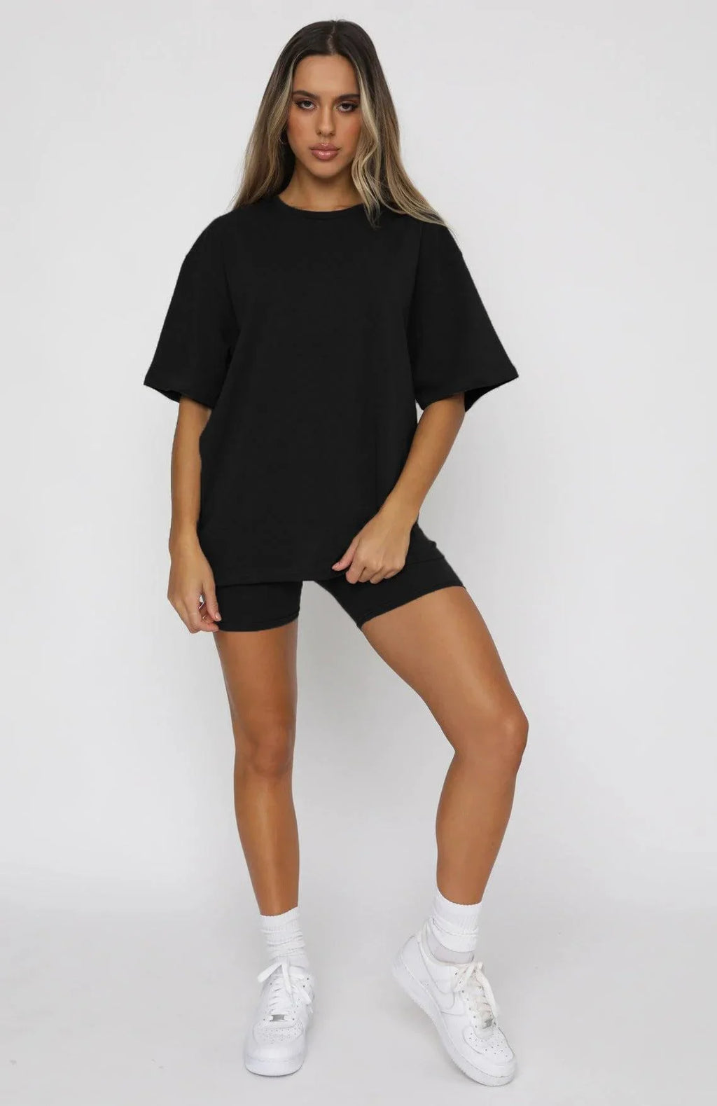 Willa Solid Color Short Sleeve Round Neck Urban Casual Set - Vestir en Moda