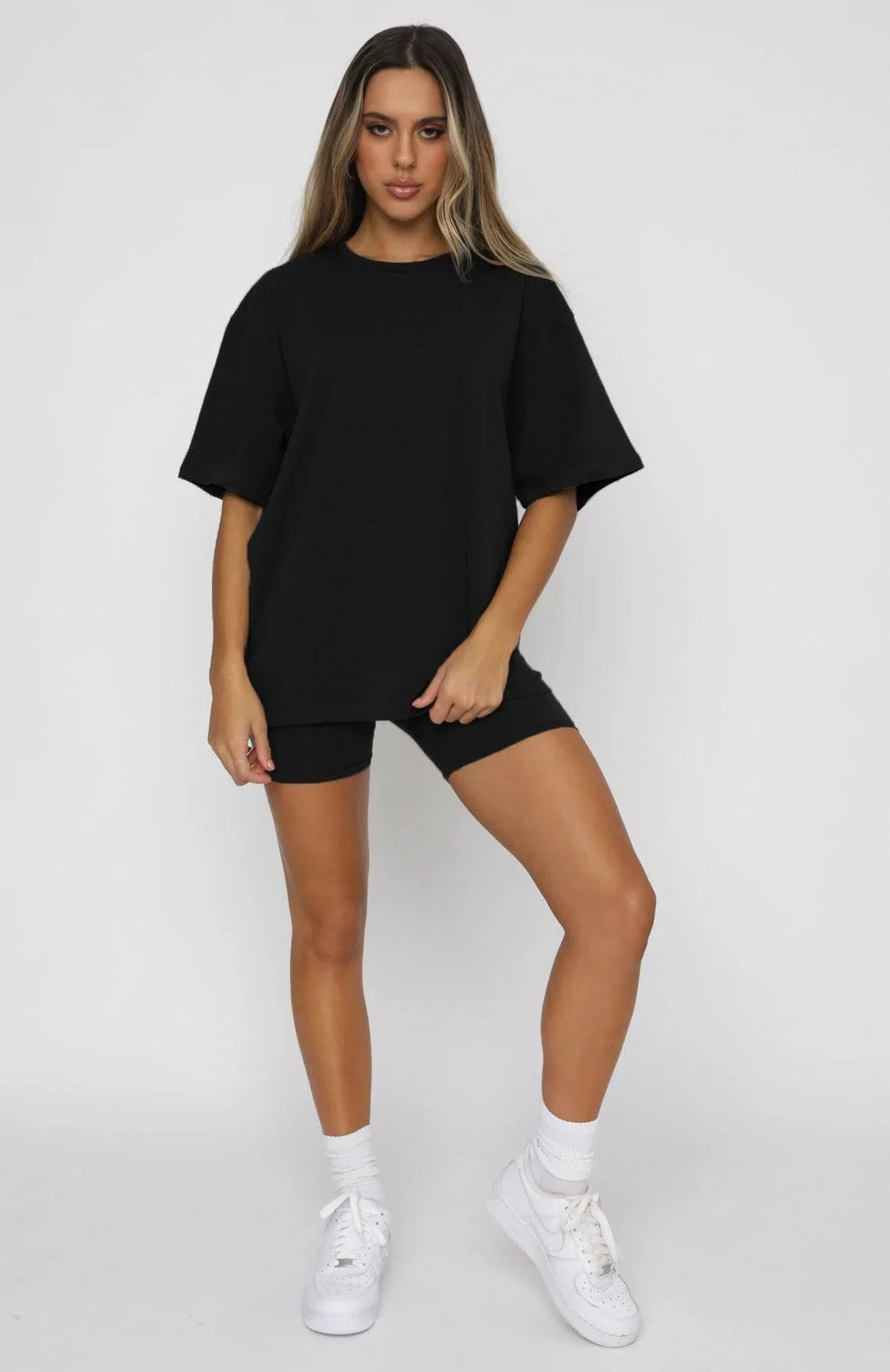 Willa Solid Color Short Sleeve Round Neck Urban Casual Set - Vestir en Moda