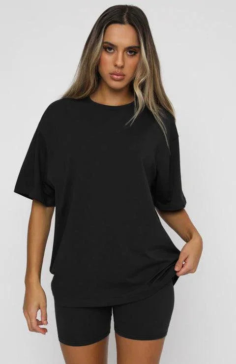 Willa Solid Color Short Sleeve Round Neck Urban Casual Set - Vestir en Moda