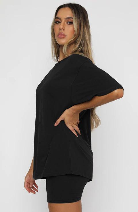 Willa Solid Color Short Sleeve Round Neck Urban Casual Set - Vestir en Moda