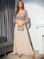 Xelenne Sexy Retro Chiffon Long Sleeve Sequin Evening Dress - Vestir en Moda