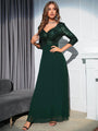 Xelenne Sexy Retro Chiffon Long Sleeve Sequin Evening Dress - Vestir en Moda