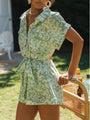 Xenia Printing Turndown Collar Short Sleeve Rompers - Vestir en Moda
