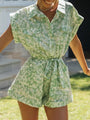 Xenia Printing Turndown Collar Short Sleeve Rompers - Vestir en Moda
