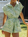 Xenia Printing Turndown Collar Short Sleeve Rompers - Vestir en Moda