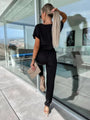 Xiomara Sleeved V-Neck Slip Pocket Elastic Jumpsuits - Vestir en Moda