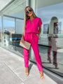 Xiomara Sleeved V-Neck Slip Pocket Elastic Jumpsuits - Vestir en Moda