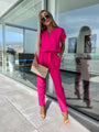 Xiomara Sleeved V-Neck Slip Pocket Elastic Jumpsuits - Vestir en Moda