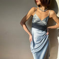 Xisela Women Satin Fabric V Neck Sexy Dresses - Vestir en Moda