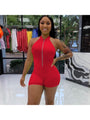 Yaiza Half Zipper Solid Sleeveless Skinny Short Rompers - Vestir en Moda