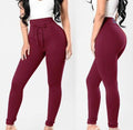 Zahra Stretch Pencil High Waist Sweatpants Lace Up Long Trousers - Vestir en Moda