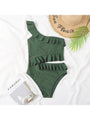 Zara Ruffled Pure Color Green One-Piece Swimsuit - Vestir en Moda