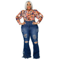Zoe Plus Size Slim Fit Ripped Tassel Washed Bell-Bottom Jean Denim - Vestir en Moda