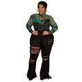 Zoe Plus Size Slim Fit Ripped Tassel Washed Bell-Bottom Jean Denim - Vestir en Moda
