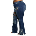 Zoe Plus Size Slim Fit Ripped Tassel Washed Bell-Bottom Jean Denim - Vestir en Moda