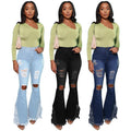 Zoe Plus Size Slim Fit Ripped Tassel Washed Bell-Bottom Jean Denim - Vestir en Moda