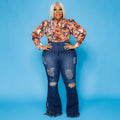 Zoe Plus Size Slim Fit Ripped Tassel Washed Bell-Bottom Jean Denim - Vestir en Moda