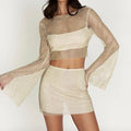 Zoey Long Sleeve Mesh Sequin Sling Two Piece Sets - Vestir en Moda