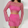 Zoey Long Sleeve Mesh Sequin Sling Two Piece Sets - Vestir en Moda