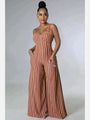 Zorione Striped Spaghetti Strap Wide Leg Jumpsuit - Vestir en Moda
