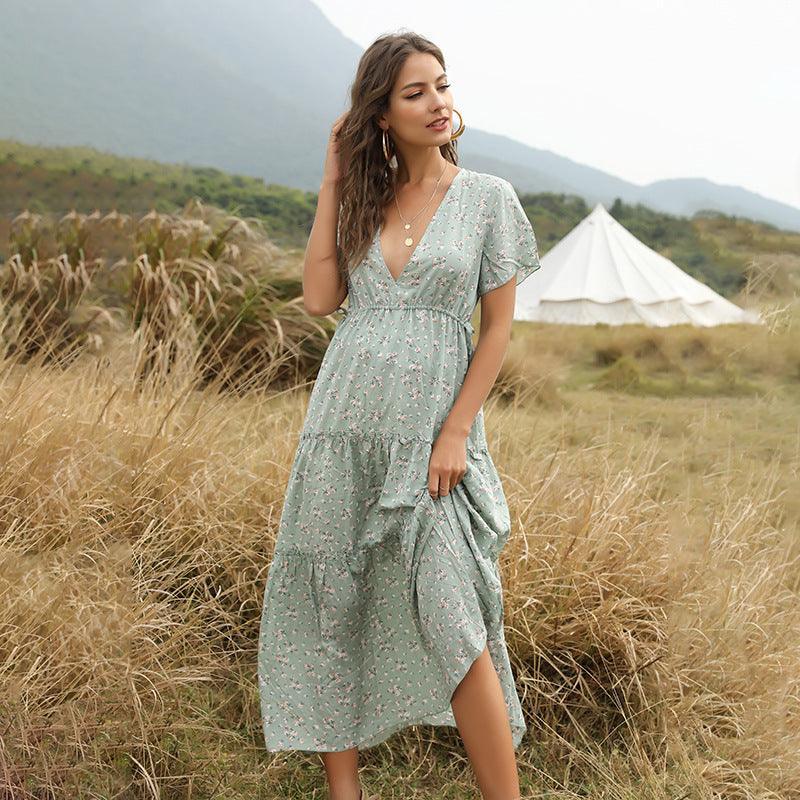 Zuri Ruffled Floral V-neck Maxi Dresses - Vestir en Moda