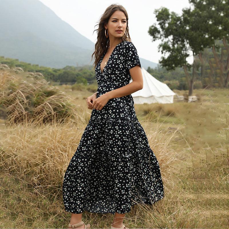 Zuri Ruffled Floral V-neck Maxi Dresses - Vestir en Moda