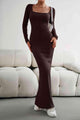 Taytum Long Sleeve Square Neck Maxi Bodycon Dress - Vestir en Moda