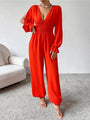 Violeta Plunge Smocked Flounce Sleeve Jumpsuit - Vestir en Moda
