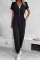Lidia Zip-Up Short Sleeve Hooded Jumpsuits with