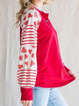 Temari Heart Striped Quarter Button Sweater