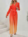 Grinda Gradient Tie Front Flounce Sleeve Jumpsuits