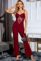 Pamela Spliced Lace Sweetheart Neck Flare Leg Jumpsuits