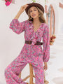 Violeta Printed Ruffled V-Neck Balloon Sleeve Jumpsuits