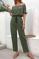 Marina Off-Shoulder Tie Cuff Jumpsuits with Pockets