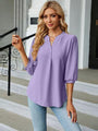 Maria Textured Notched Three-Quarter Sleeve Blouse